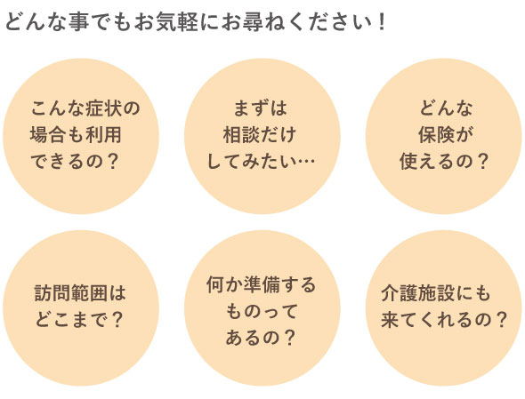 分からない事、ご不安な事などお気軽にご相談ください